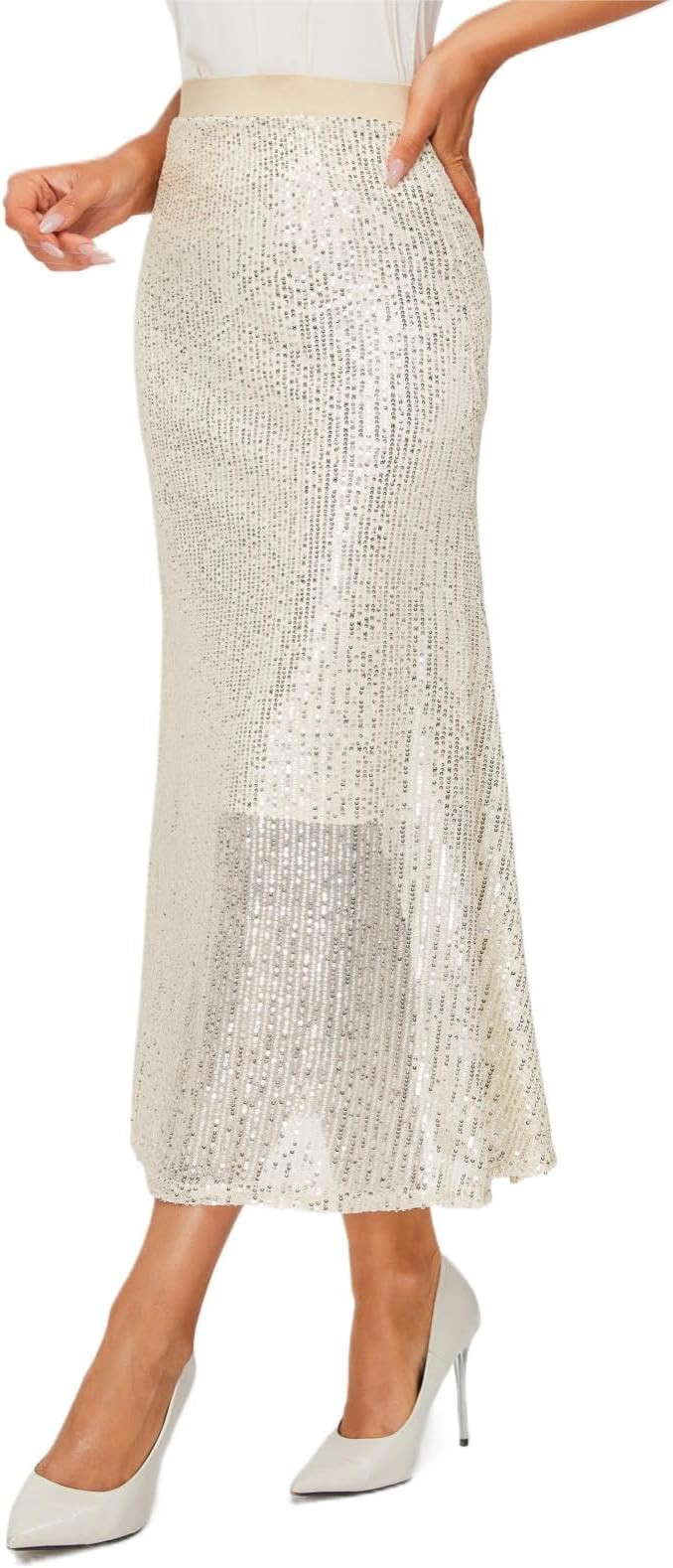 Women's Sequin Fishtail Skirt - Glitter Bodycon Mermaid Maxi Skirt | Amazon (US)