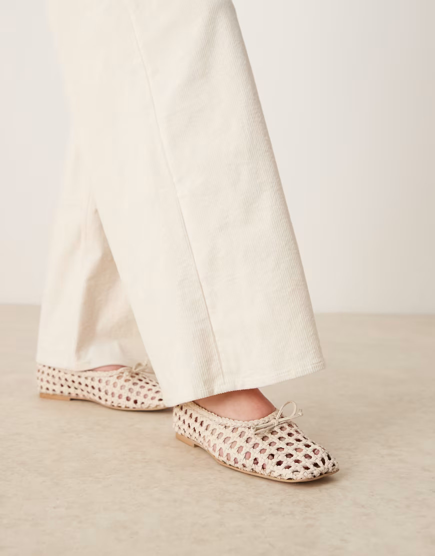 ASOS DESIGN Lysandra leather high-vamp ballet flats in off-white weave | ASOS (Global)