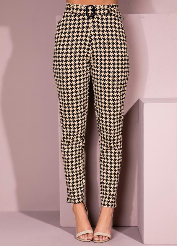 Quintess - Calça Soltinha Pied de Poule com Bolsos e Faixa | Posthaus (BR)