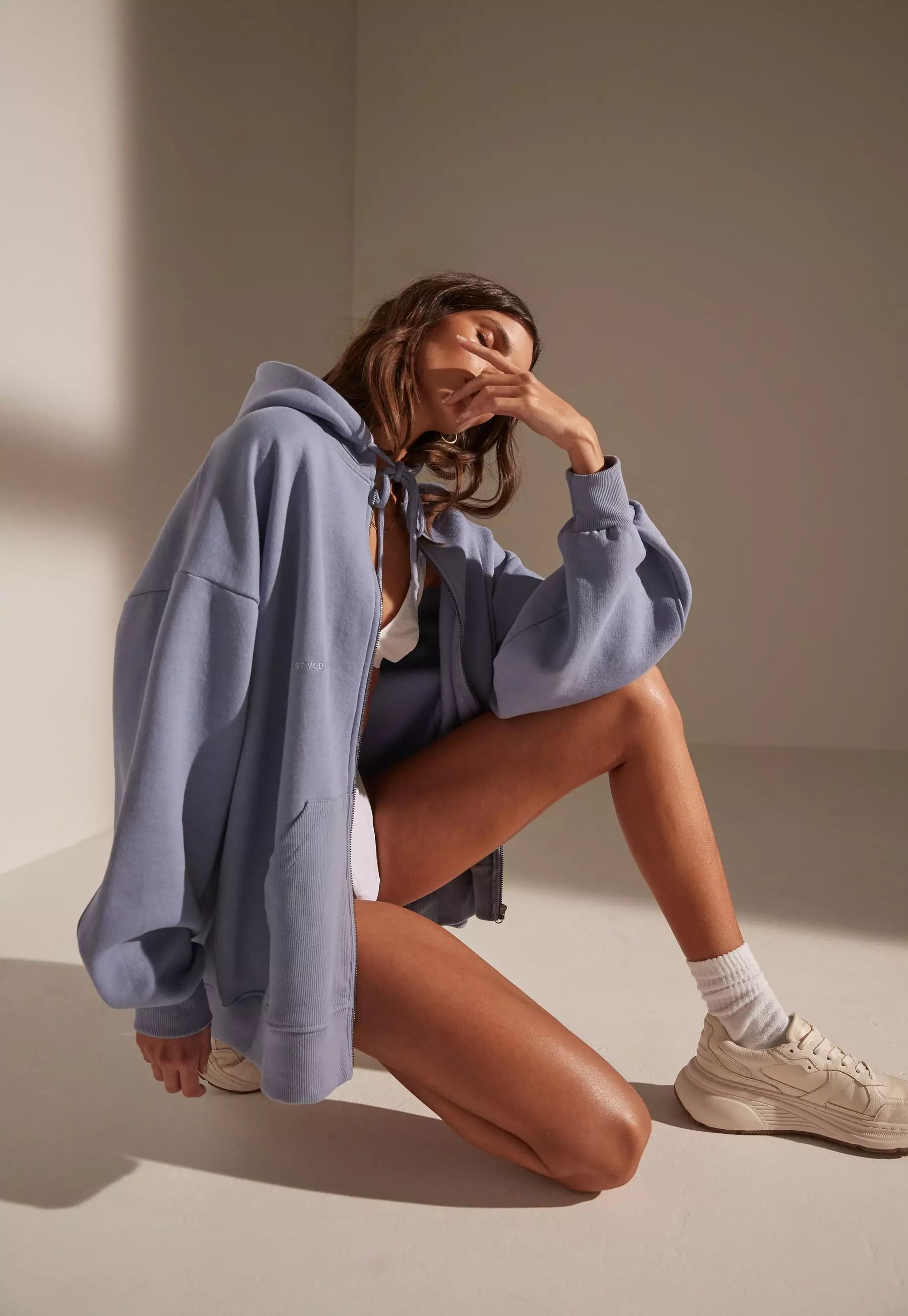 Re_Styld Blue Zip Through Oversized Hoodie | Missguided (UK & IE)