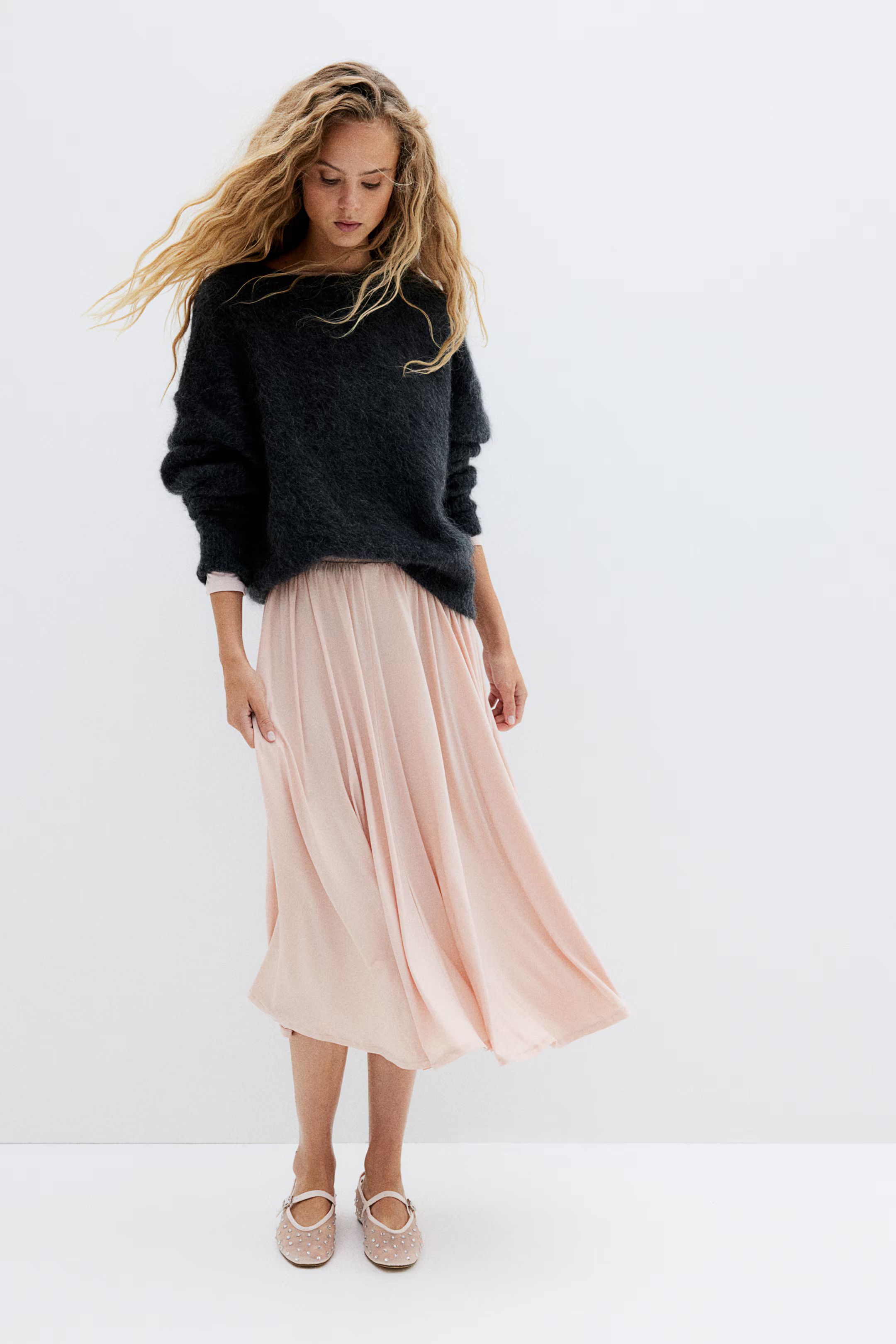 Circular Jersey Skirt - High waist - Midi - Dusty pink - Ladies | H&M US | H&M (US + CA)