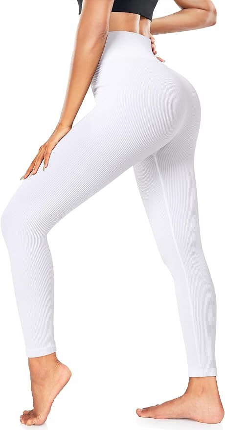 FULLSOFT Ribbed Seamless Leggings for Women High Waisted Workout Athletic Gym Yoga Pants | Amazon (US)