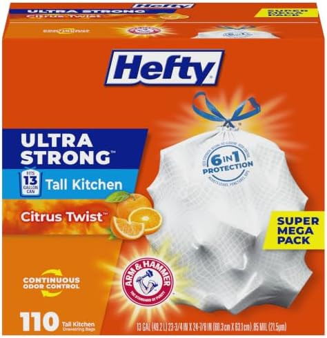 Hefty Ultra Strong 13 Gallon Trash Bags, Tall Kitchen Trash Bags 13 Gallon Size, Drawstring Closu... | Amazon (US)