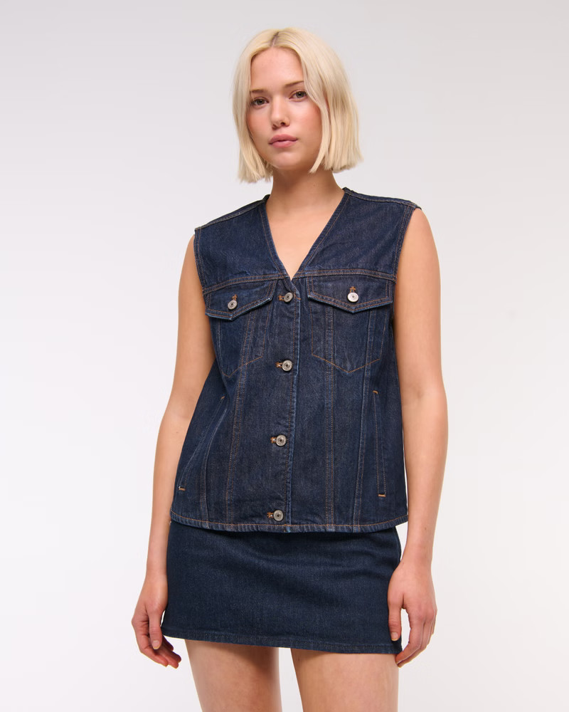 V-Neck Denim Vest | Abercrombie & Fitch (US)