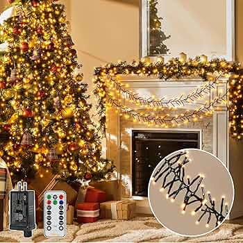 Ollny Cluster Lights Christmas 1000LED 49FT, Warm White Christmas Tree Lights 8 Modes Timer Remot... | Amazon (US)