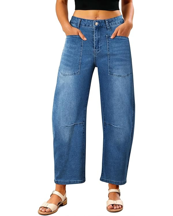 EVALESS Baggy Barrel Jeans for Womens High Waisted Wide Leg Boyfriend Denim Ankle Pants | Amazon (CA)