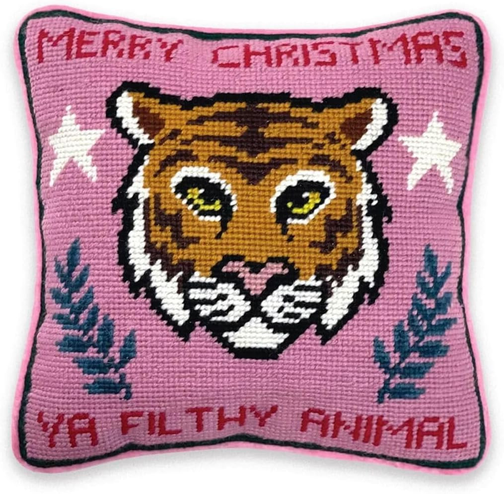 FURBISH Christmas Pillow - Filthy Animal Needlepoint Decorative Throw Pillow, Christmas Decor, Ho... | Amazon (US)