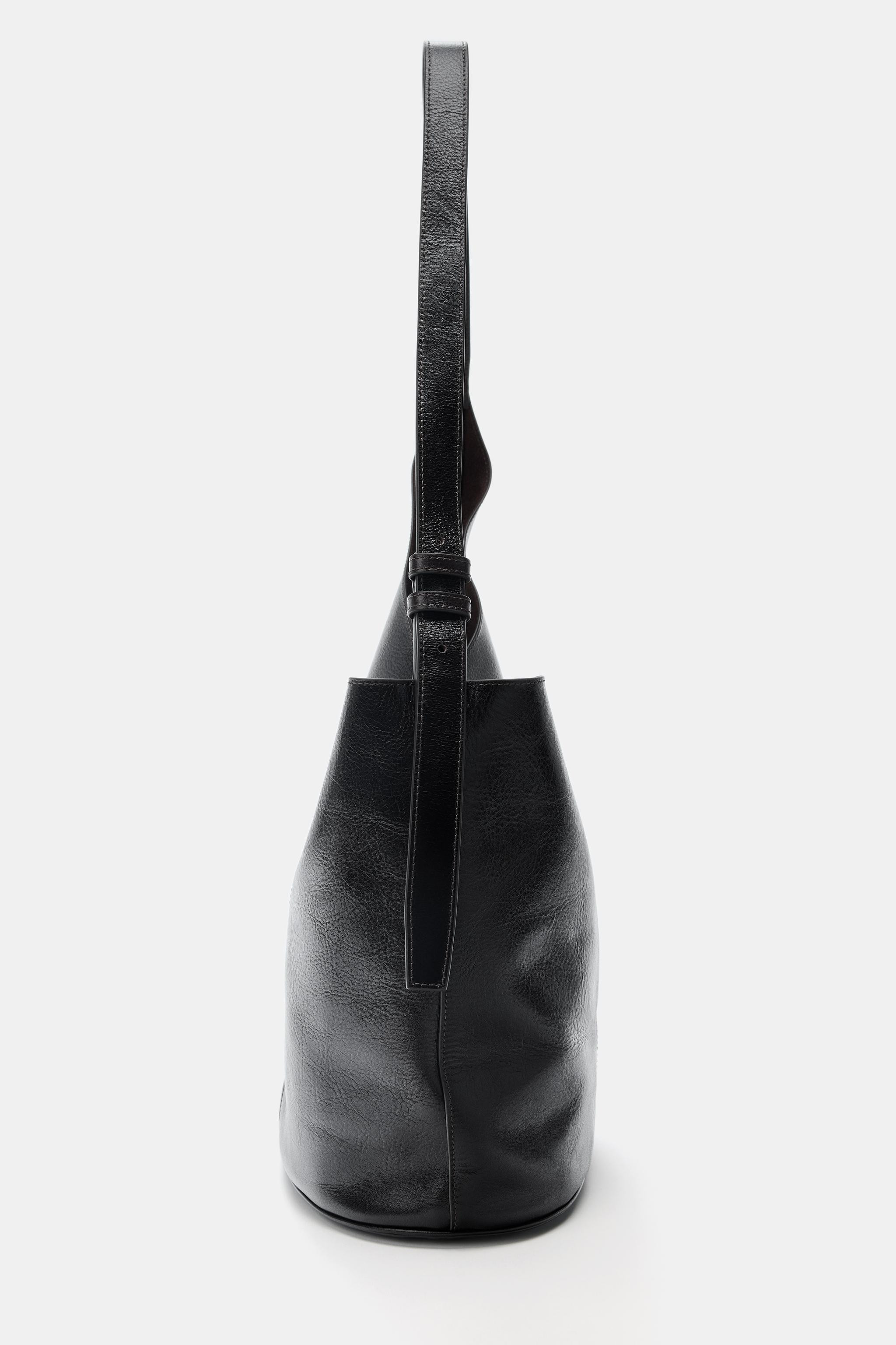 ASYMMETRIC LEATHER BUCKET BAG | Zara US