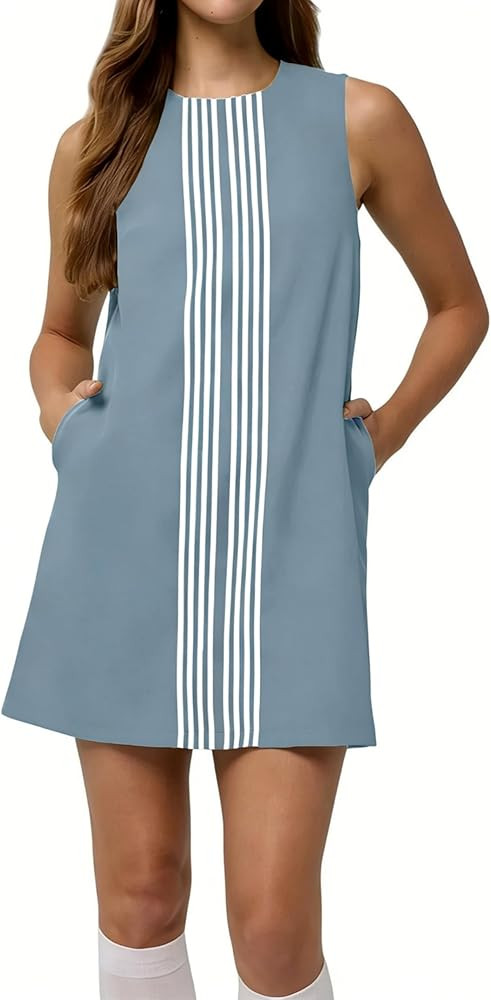 Lianlive Women's Sleeveless A-Line Mini Dress Summer Casual Beach Vacation Sundress Striped Shirt... | Amazon (US)
