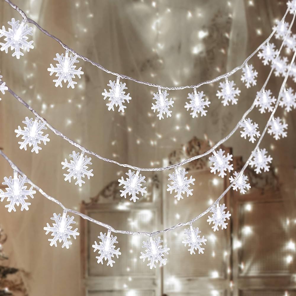 2 Packs 100 LED Christmas Snowflake String Lights Hanging Decorations - Winter Wonderland Lighted... | Amazon (US)