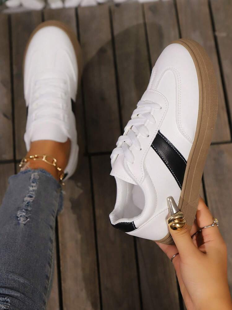 Zapatillas de deporte con bloqueo de color y cordones para mujer, zapatos deportivos casuales mod... | SHEIN