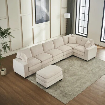 Modern Sofa Modern U Shaped 6-Seat Sectional Sofa Couch With One Ottoman And Three Toss Pillows ,Modular Sofa For Living Room, Sofa | Wayfair North America
