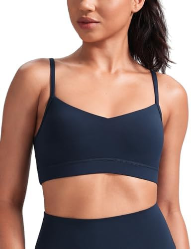 HeyNuts Womens V Neck Sports Bra, Spaghetti Thin Straps Camisole Yoga Tops Padded with Built in B... | Amazon (US)