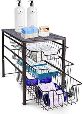 Simple Trending 3-Tier Under Sink Cabinet Organizer with Sliding Storage Drawer, Desktop Organize... | Amazon (US)