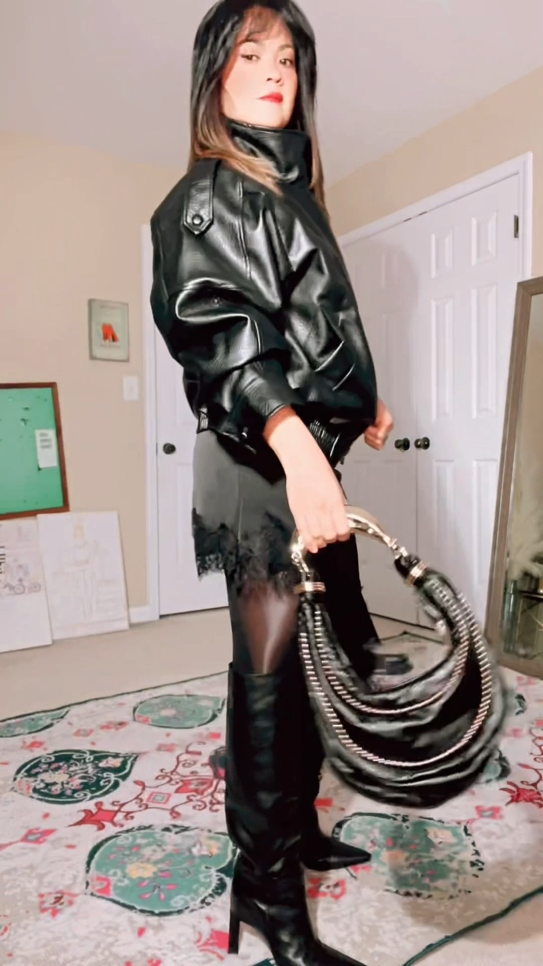 Cold weather, bold choices 🖤
An all-black look featuring an asymmetrical lace-trim slip dress, a statement jacket, and a Chloé-inspired bracelet bag that ties it all together.

#LTKPetite #LTKOver40