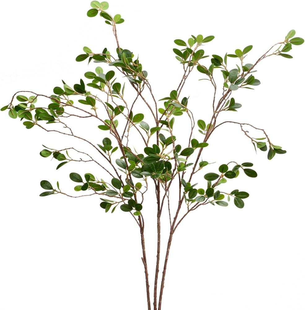 3 Pack Artificial Greenery Stems Branches for Vase Fake Ficus Stems Faux Stems(45"/Branches) (Gre... | Amazon (US)