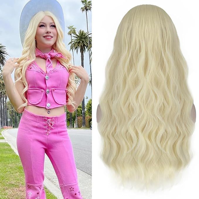 Juziviee Blonde Barbi Wig for Women Barbiee Costume Long Blonde Curly Wavy Wig Cute Natural Soft ... | Amazon (US)
