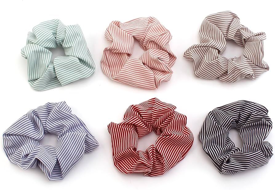 Striped Scrunchies for Women, Softer Than Silk Scrunchies for Hair | Cotton Scrunchies for Girls ... | Amazon (US)
