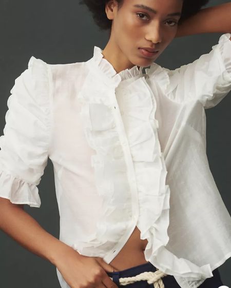 New At Anthropologie! White ruffle tops are always in my cart! Spring 

#LTKfindsunder100 #LTKSeasonal