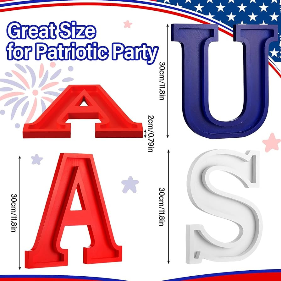 Maxcheck 3 Pcs USA Letter Food Trays Wood Red White and Blue 4th of July Serving Dishes 250th Ann... | Amazon (US)