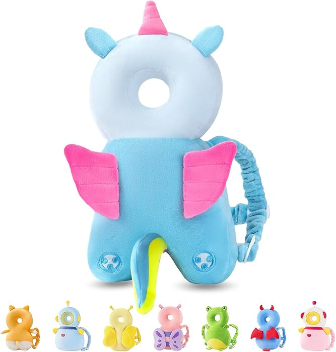 JunNeng Baby Head Protector Backpack, Toddler Walking Fall Head Protection, Blue Unicorn | Amazon (US)