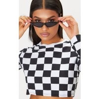 Black Small Cat Eye Skinny Sunglasses | PrettyLittleThing US