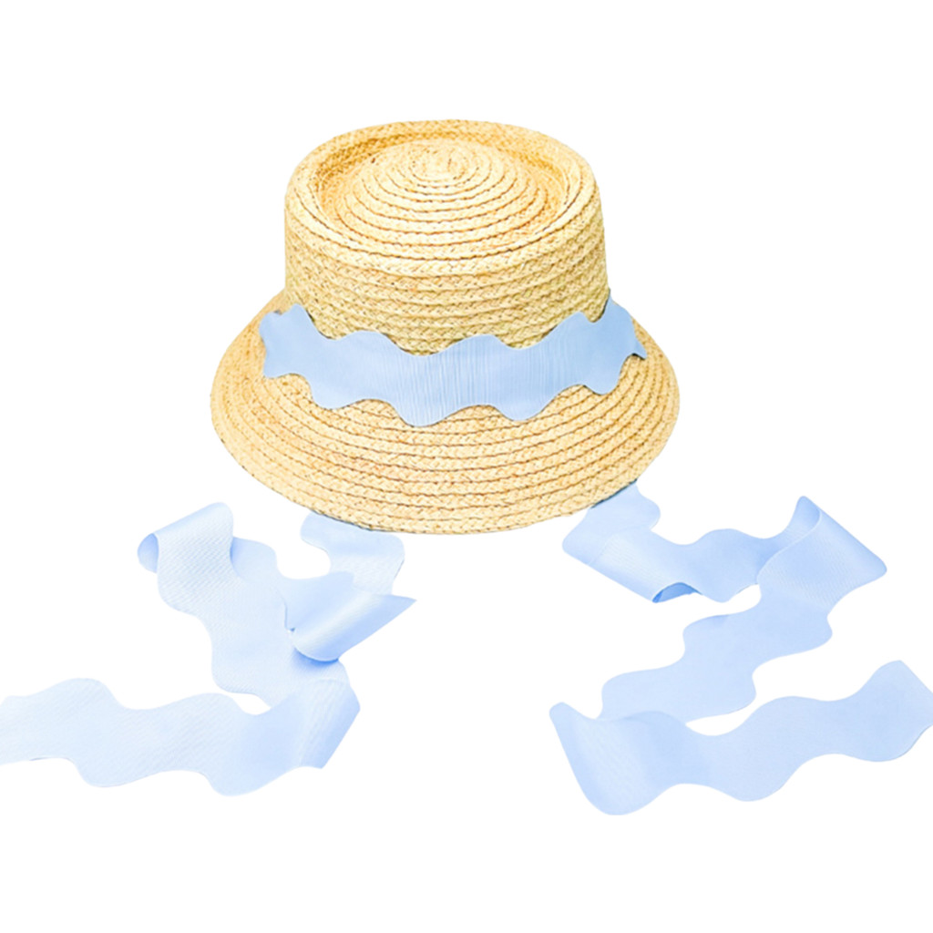 Bits & Bows Straw Scalloped Ribbon Women's Harbor Hat in Blue at Nordstrom, Size Large | Nordstrom