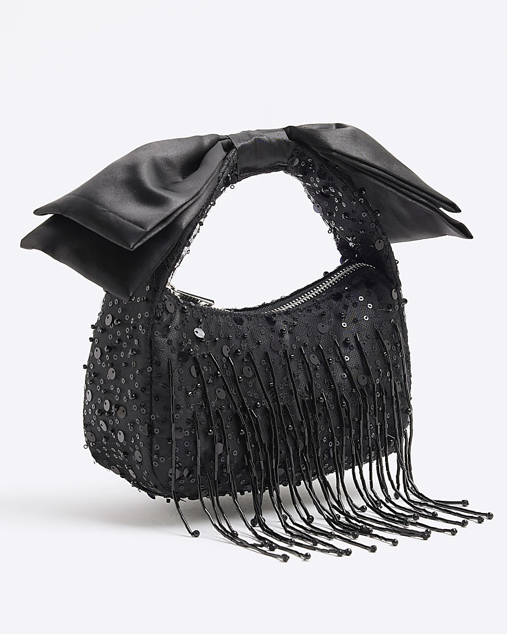 Black Beaded Bow Handle Clutch Bag | River Island UK & IE
