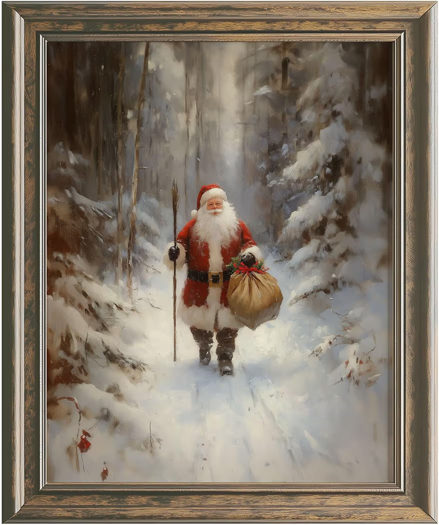 Santa Is Coming To Town Painting Print, Vintage Cozy Santa Claus Wall Art, Country Cabin Decor, W... | Amazon (US)
