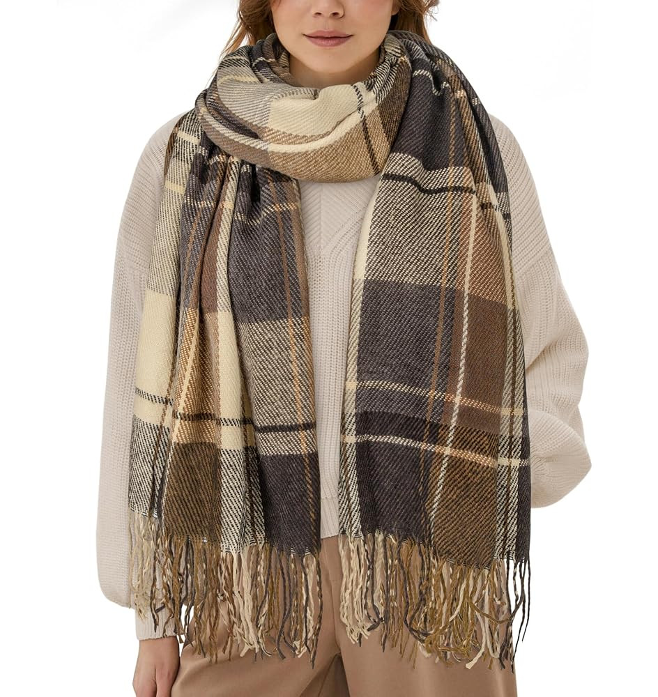YSense Women's Long Plaid Blanket Scarf Chunky Oversized Winter Fall Warm Big Tartan Scarves Wrap... | Amazon (US)