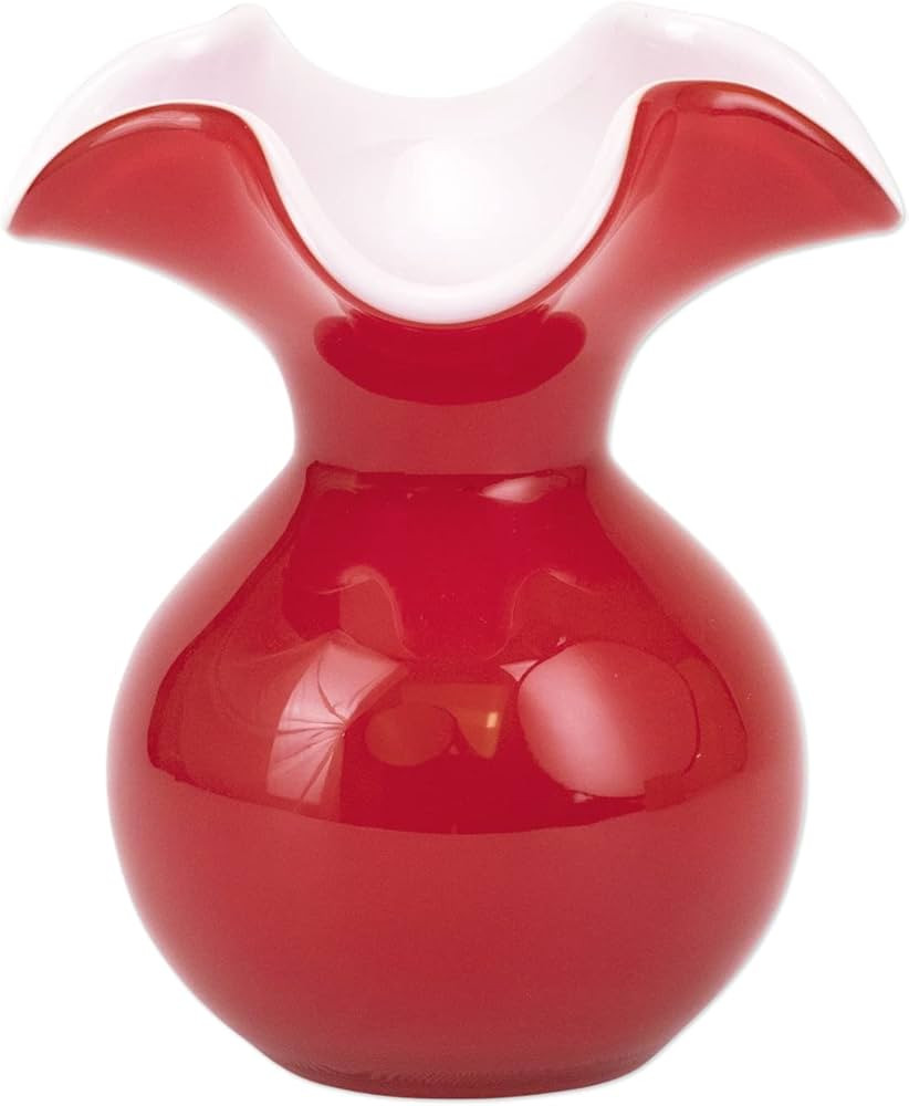 Vietri Hibiscus Glass Red Bud Vase 5" D, 5.5" H Glass Flower Vase, Living Room Decor Modern Glass... | Amazon (US)