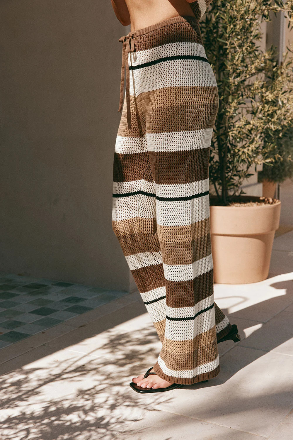 Tan Brown and Cream Stripe Knit Lana Pants | Sabo Skirt US