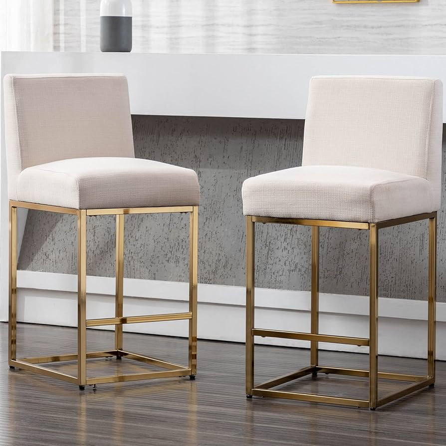 VESCASA Linen 27 inches Counter Height Bar Stools with Padded Back, Modern Upholstered Counter St... | Amazon (US)