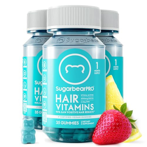 SugarBearPro Hair Vitamin Gummy 3 Month Supply Extra Strength Biotin 6000mcg, Growth for Men & Women, Vegan Vitamin B12, MSM, Inositol, Omega 3, Elderberry, Certified Kosher, Halal, Cruelty-Free | Amazon (US)