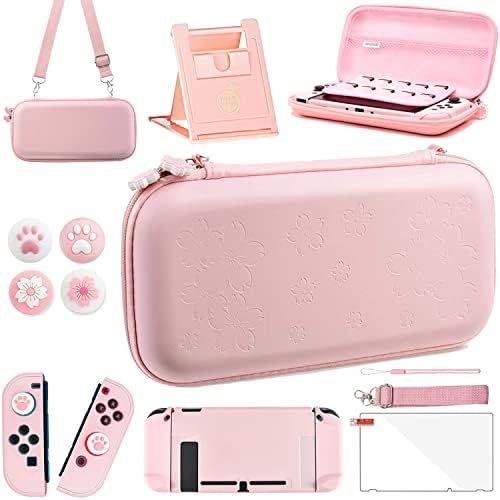 BRHE Pink Travel Carrying Case Accessories Kit for Switch Lite, Hard Protective Cover Skin Shell wit | Amazon (US)