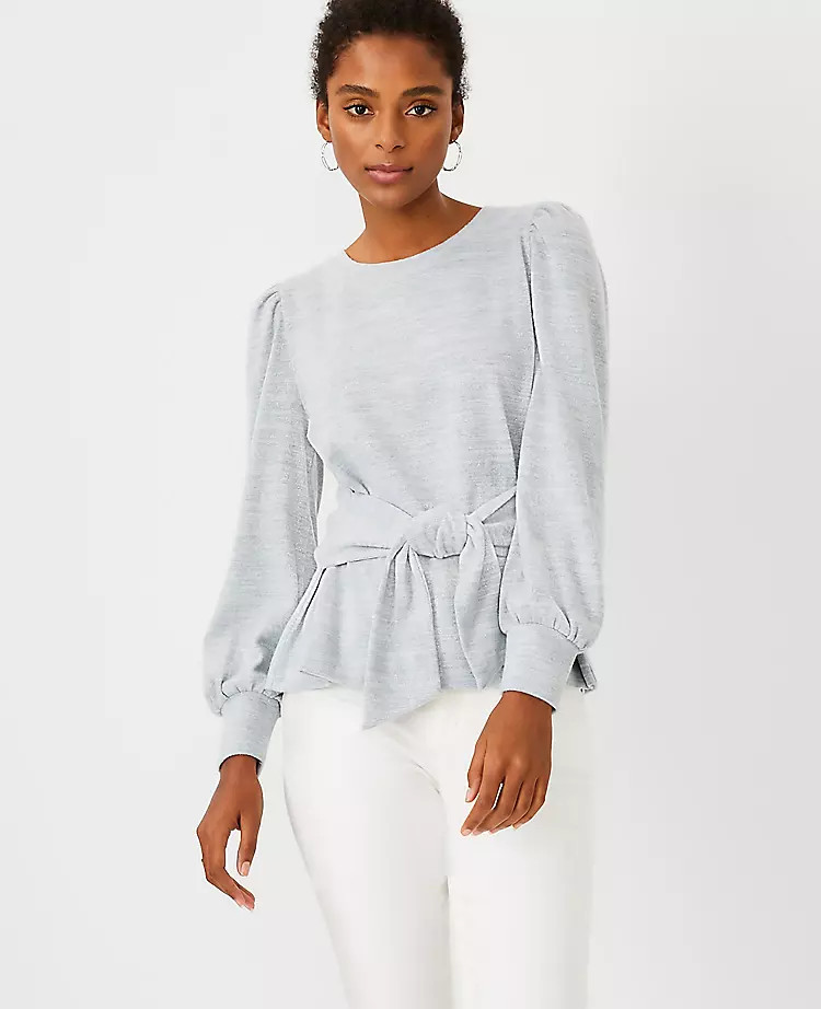 Shimmer Tie Waist Sweatshirt | Ann Taylor (US)