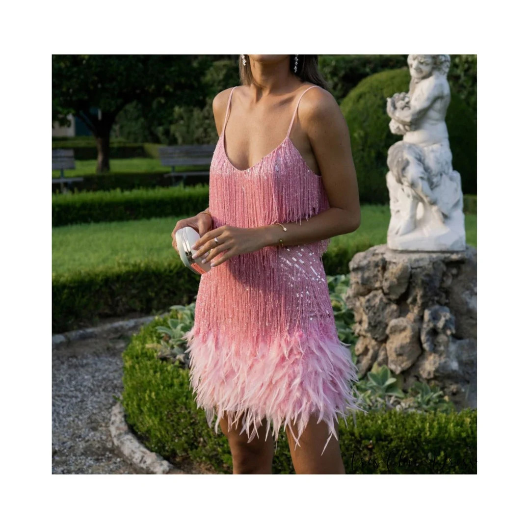 Tassel Sequin Mini Dress, Feather Dress Party Dresses For Women, Y2k Club Party Sparkly Fringe Dr... | Etsy (US)