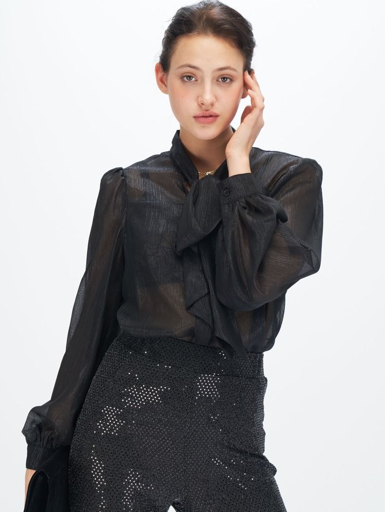 Tie Front Glitter Blouse | SHEIN