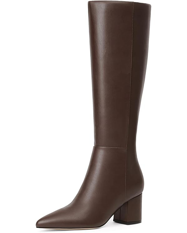 Knee High Boots for Women Chunky Heel Pointed Toe Boots Side Zipper Long Boots | Amazon (US)