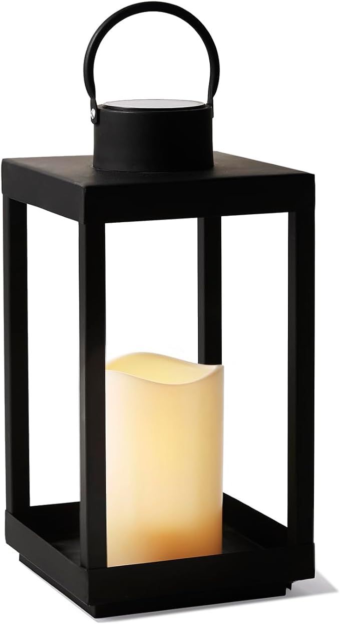 LampLust Outdoor Lanterns for Porch, 14" Solar Lantern Outdoor, Black Metal (No Glass), Large Lan... | Amazon (US)