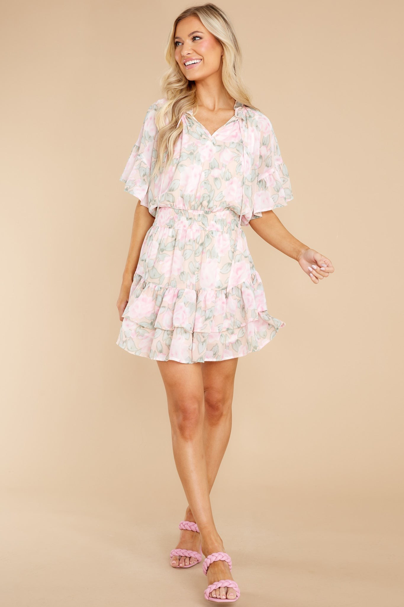Delighted Feeling Peach Floral Print Dress | Red Dress 