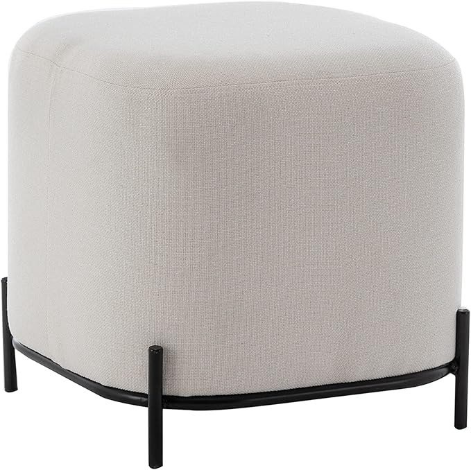 Wovenbyrd Modern Square Ottoman Footstool with Metal Base Legs, 17-Inch by 17-Inch, Cream Fabric | Amazon (US)