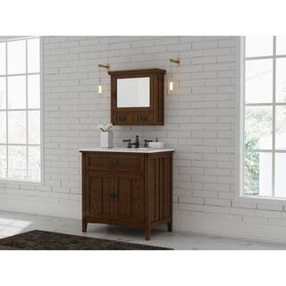 Home Decorators Collection Artisan 33 in. W Vanity in Dark Oak with Marble Vanity Top in Natural ... | The Home Depot