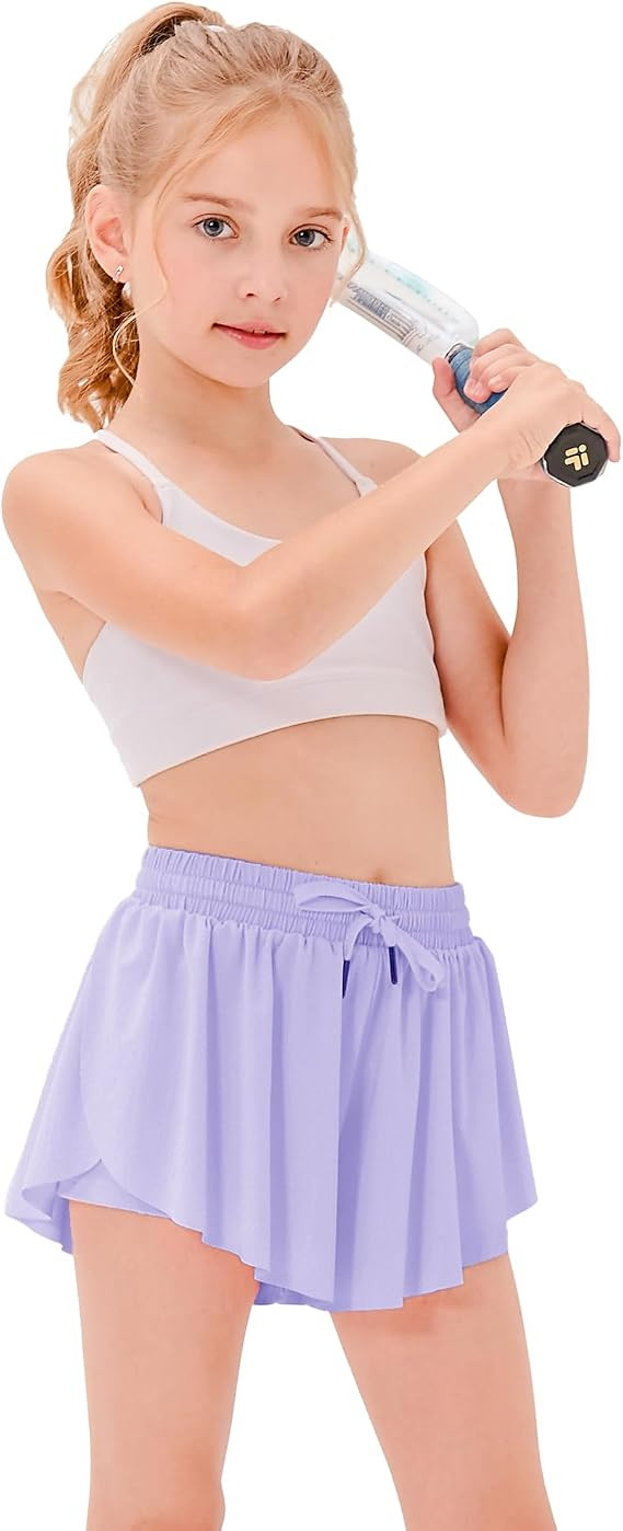 Stelle Girls Flowy Shorts with Pockets Athletic Running Skirt High Waist Butterfly 2 in 1 Sports ... | Amazon (US)