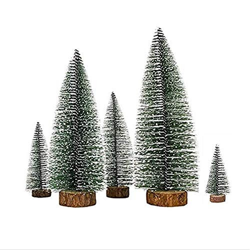 5 PCS Desktop Miniature Pine Tree Artificial Mini Christmas Sisal Snow Frost Trees with Wooden Bases | Amazon (US)