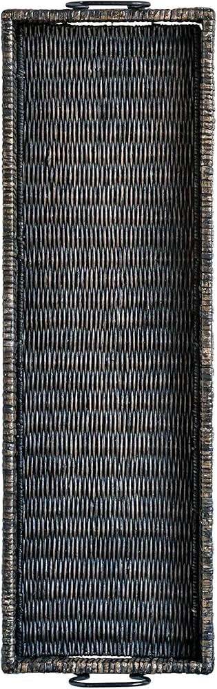 Creative Co-Op DF0366 Black Rattan & Wood Handles Rattan Tray | Amazon (US)