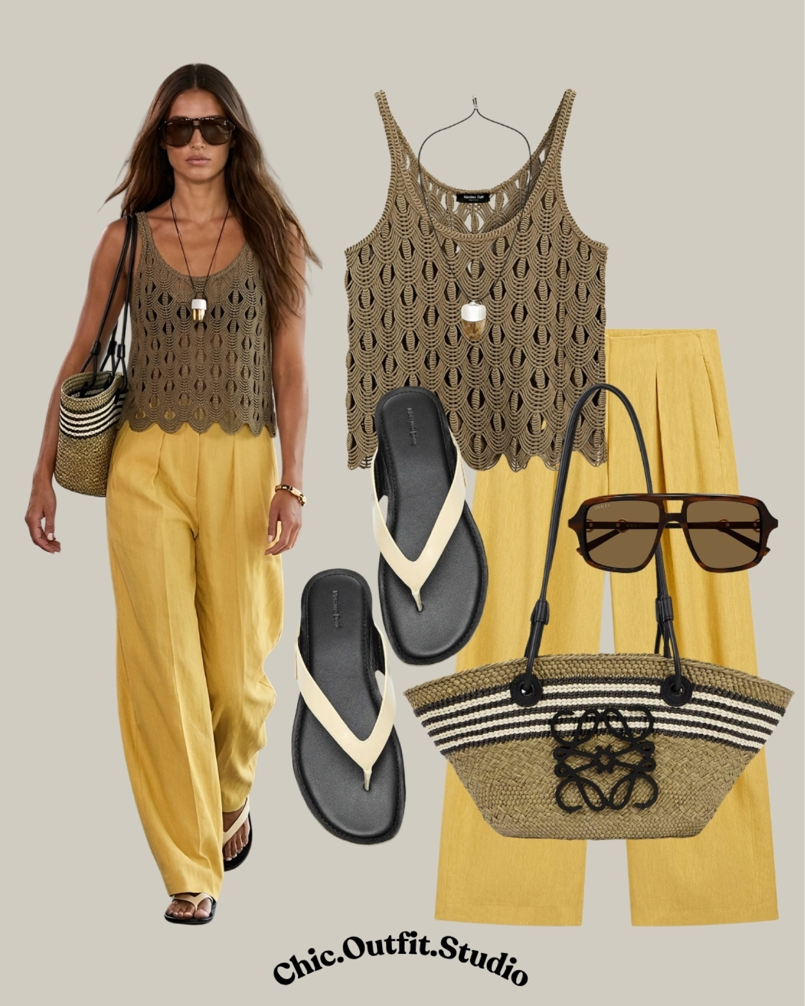 Crochet Tank + Yellow Linen Trousers

✨A crochet knit tank paired with flowing yellow linen trousers creates the perfect elevated summer look. Ideal for beach vacations, resort dinners, sunset walks, coastal towns, summer holidays, outdoor lunches, and warm-weather getaways. The natural textures, woven accessories, and sunny tones make this outfit feel relaxed, sophisticated, and endlessly wearable.

✨Tags: crochet tank outfit, yellow linen pants outfit, resort wear women, vacation outfit ideas, coastal chic style, beach holiday outfit, European summer fashion, linen trousers women, effortless resort style, old money vacation outfit, woven bag outfit, summer getaway style, warm weather outfit, Mediterranean style fashion

#LTKbag #LTKsummer #LTKshoes