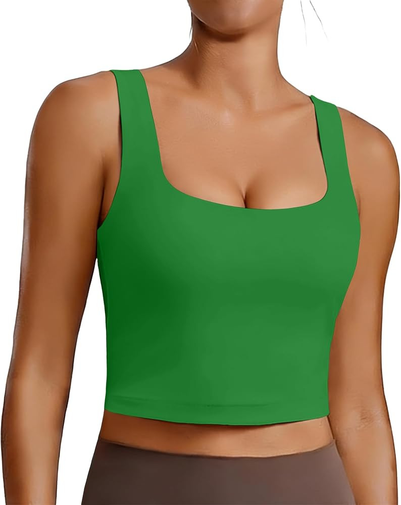 PINSPARK Sports Bra for Women Square Neck Longline Tank Top with Built in Bra | Amazon (US)