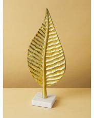 19in Metal Leaf On Marble Stand | HomeGoods