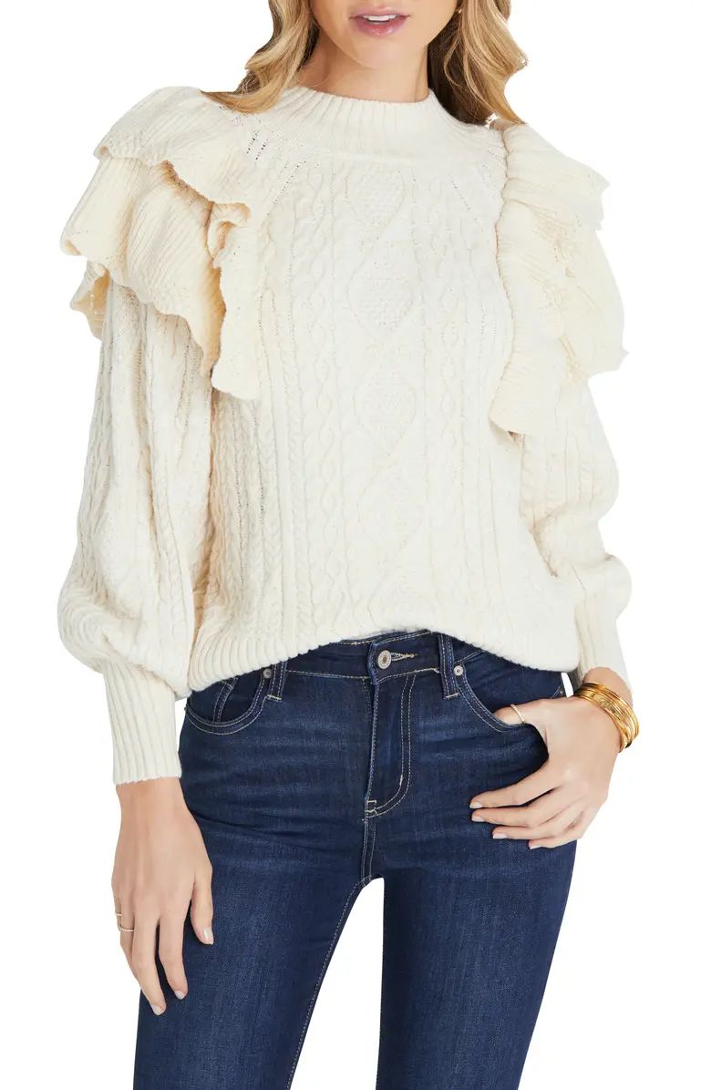 VICI Collection Ruffle Shoulder Cable Knit Sweater | Nordstrom | Nordstrom